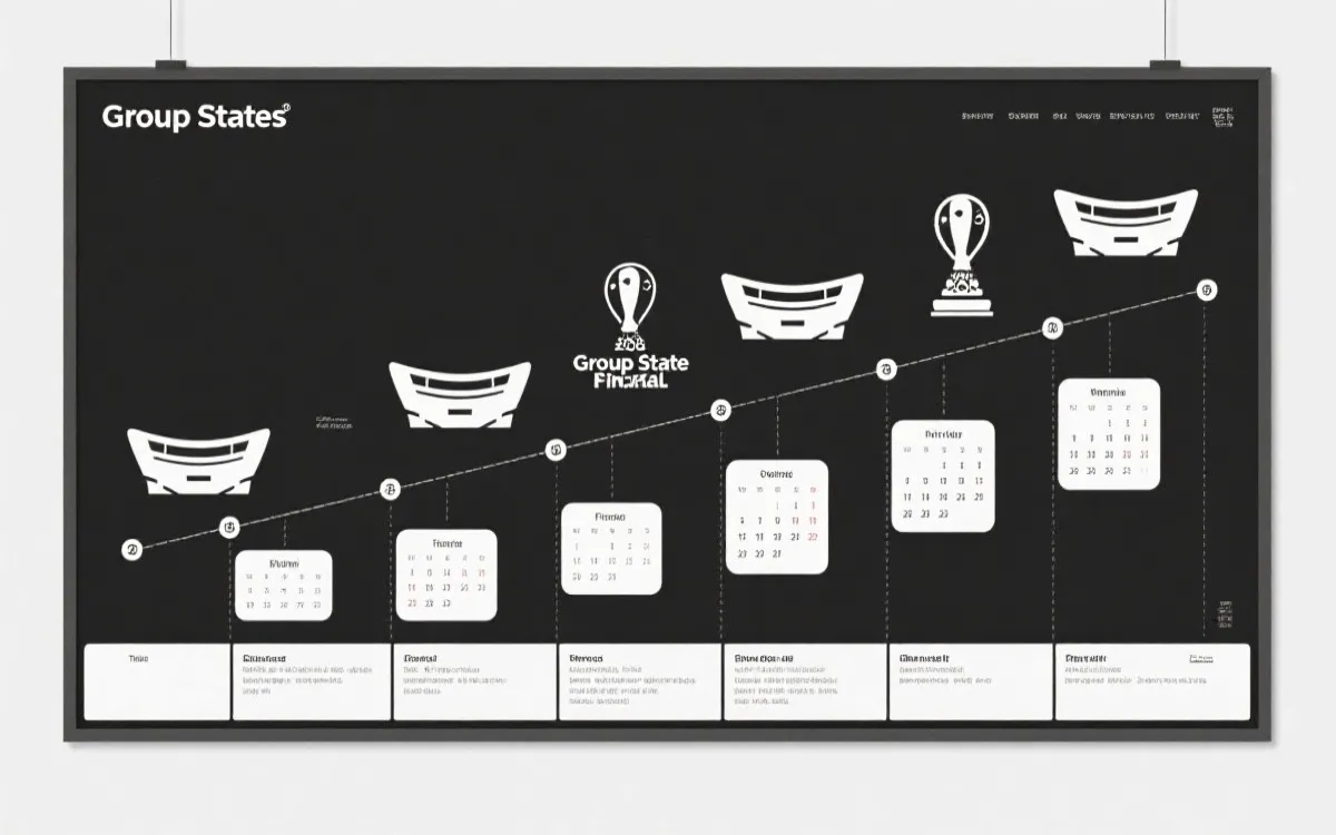 淘汰赛时间轴信息图风格占位图，展示从小组赛到决赛的观赛节奏